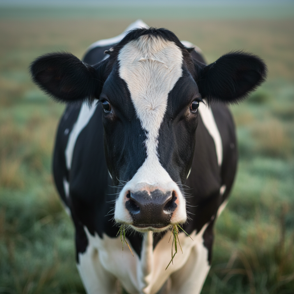 Holstein Friesian cow on the Bassine farm in autumn morning light